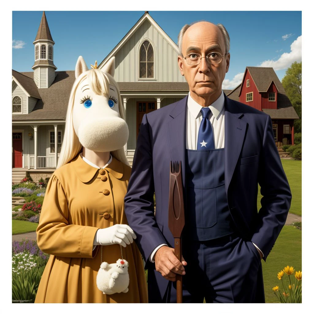 American gothic Moomin <lora:SD15-Moomin-LoRA:0.8>