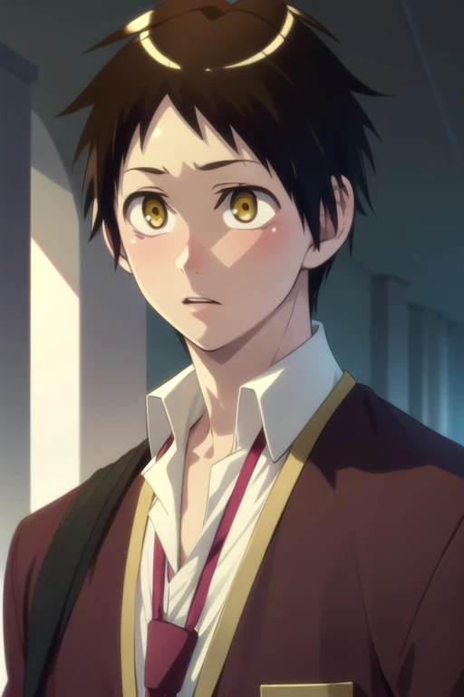 photorealistic, (4k), depth of field, (Masterpiece), (realistic skin texture), extremely detailed, intricate, hyper detailed, high resolution, professional photography, , depth of field, sharp detail, best quality, , 1boy, solo, male focus, <lora:asahi_kuromine:1>, asahi_kuromine, brown hair, yellow eyes, , irish costume, ancient greece, HDR