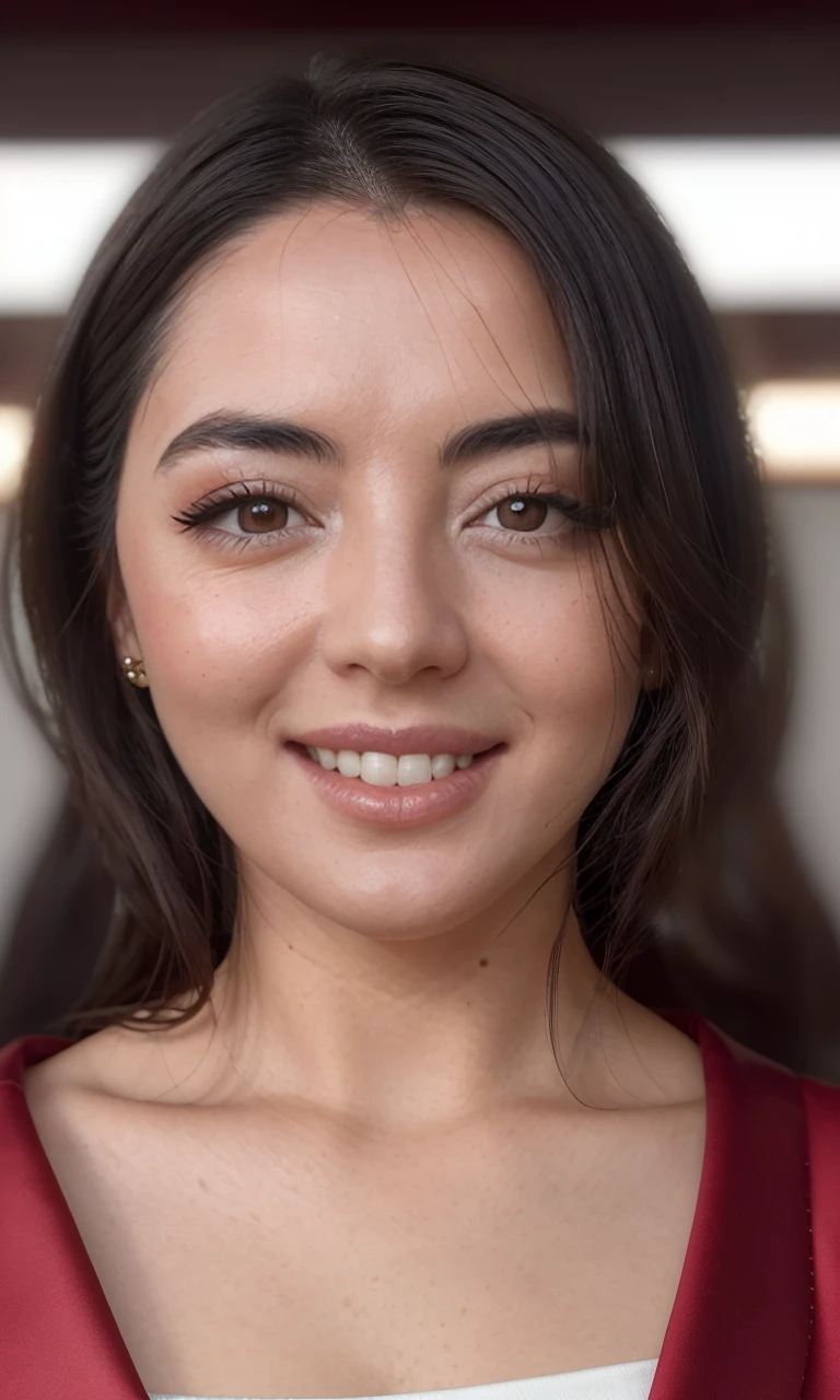 janedox2024, 1 girl, uhd, 8k, best quality, masterpiece, skin pores, detailed skin, cinematic lighting, depth of field, photorealistic, raw image, smile, brown eyes, 5 fingers, depth of field, standing, closeup, focus on eyes, detailed eyes