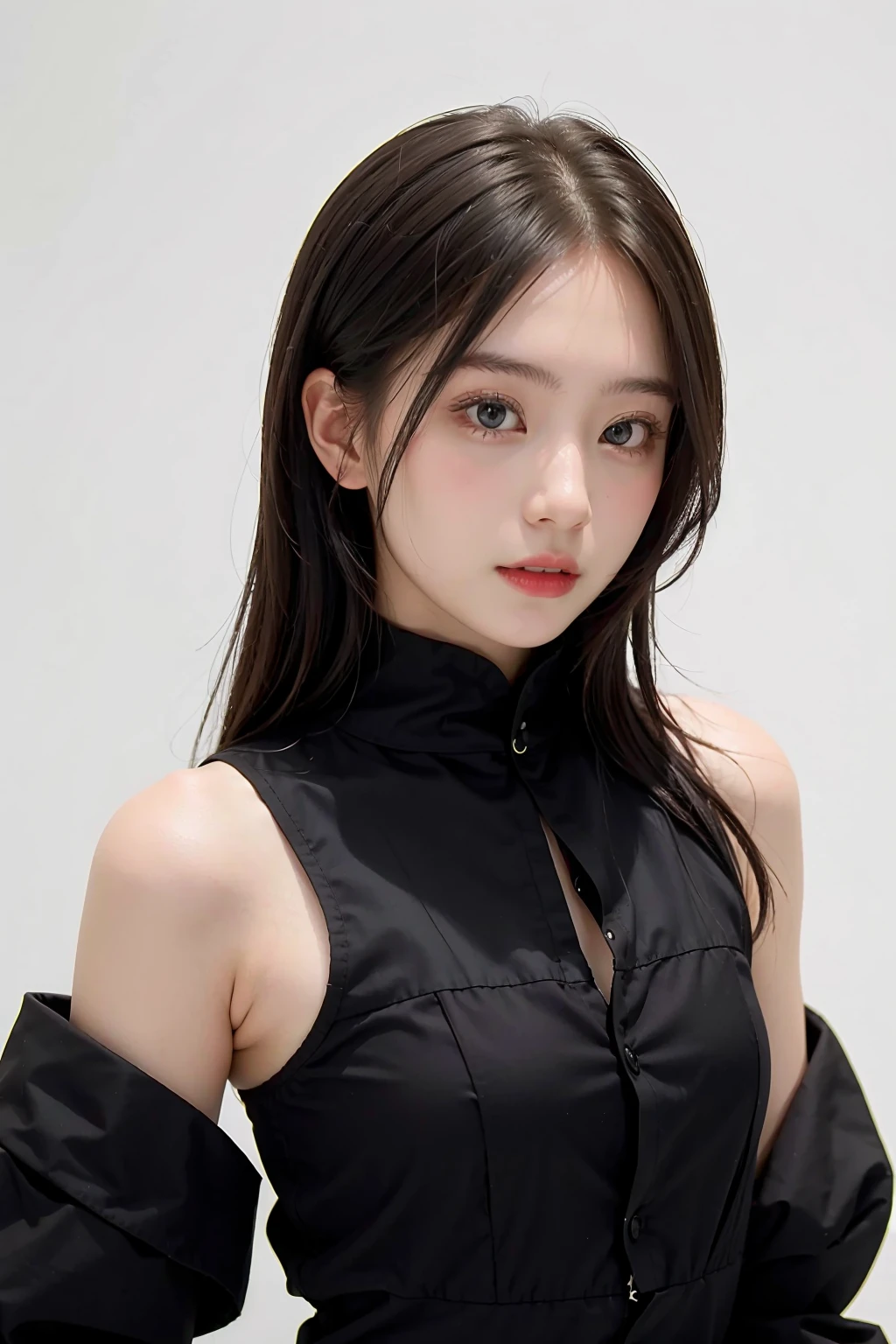 1girl, black random formal attire, white background, <lora:Fond_BNK48-02:1>