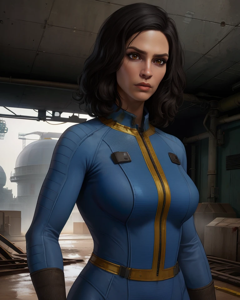 nora,brown eyes,black hair,medium hair,
blue bodysuit,dirty,navel,toned,sagging breasts,large breasts,
blush,standing,cameltoe,from below,
wastland,night,camp,
(insanely detailed, masterpiece, best quality),<lora:nora:0.8>,