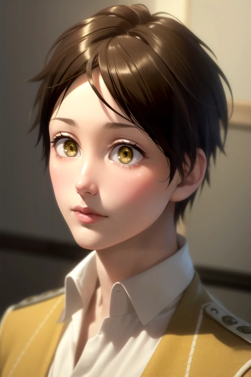 photorealistic, (4k), depth of field, (Masterpiece), (realistic skin texture), extremely detailed, intricate, hyper detailed, high resolution, professional photography, , depth of field, sharp detail, best quality, , 1boy, solo, male focus, <lora:asahi_kuromine:0.88>, asahi_kuromine, brown hair, yellow eyes, , oxford shirt, caps, military science fiction,