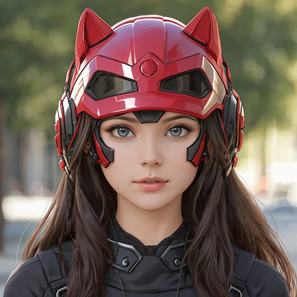 a woman wearing a superhero mask <lora:Superhero_mask:.7>,  cute, cool, helmet