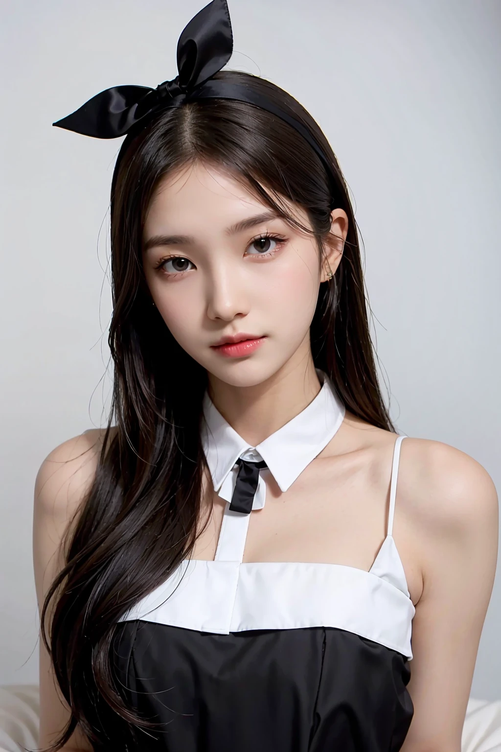 1girl, black random formal attire, white background, <lora:Deenee_exBNK48-02:1>