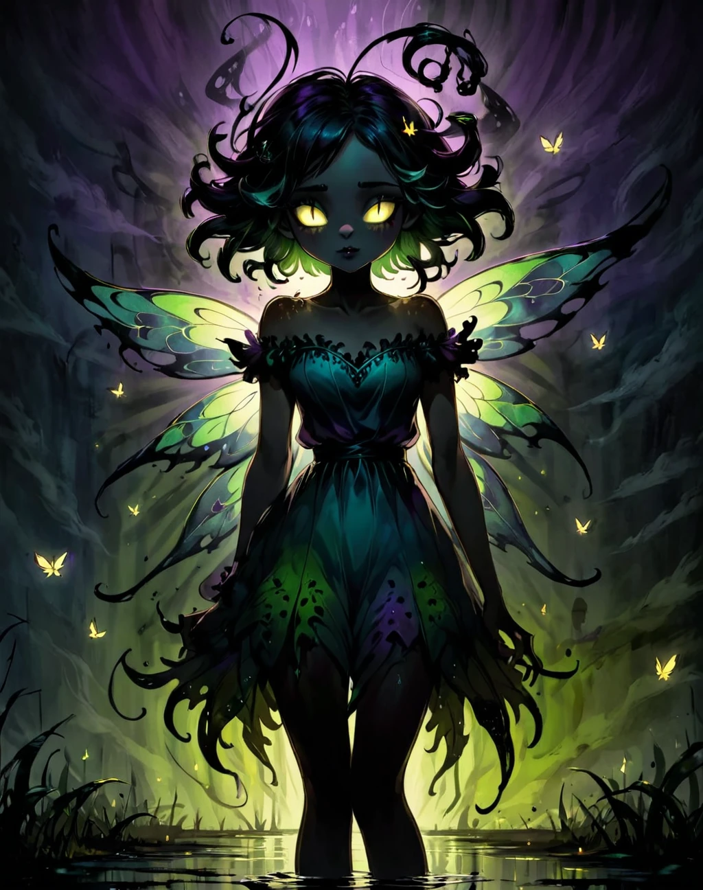 fantasy art <lora:Shadow_Style_XL:0.8> shadow, 8K, HD, gloomy colors, dark aura, horror, cartoon style, flat, life faerie