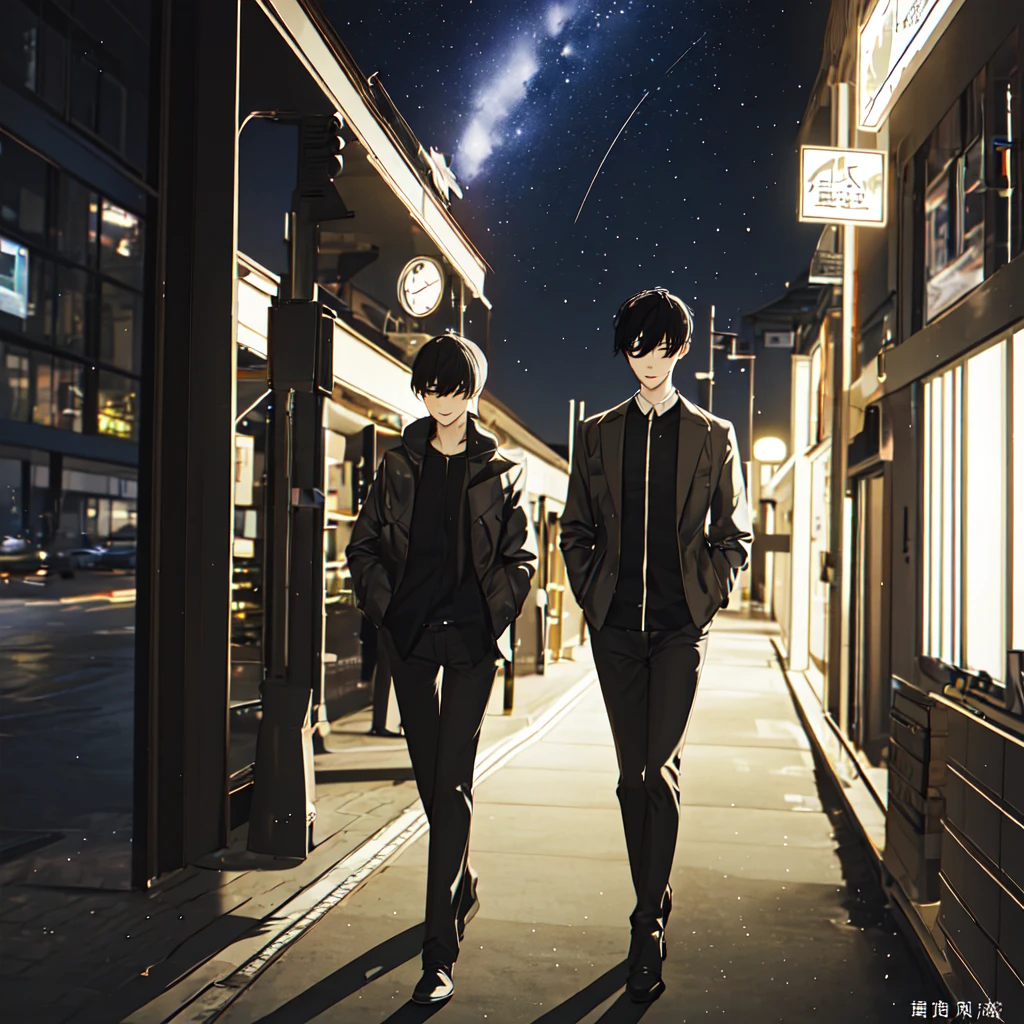Euishin, a boy walking in the night sky, <lora:Euishin3_fuwafuwa_constant:1>