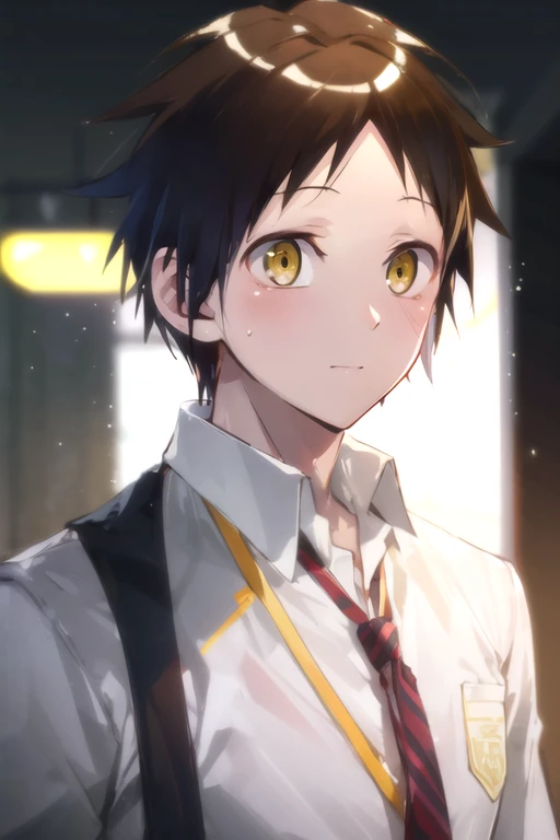 photorealistic, (4k), depth of field, (Masterpiece), (realistic skin texture), extremely detailed, intricate, hyper detailed, high resolution, professional photography, bokeh, depth of field, sharp detail, best quality, , 1boy, solo, male focus, <lora:asahi_kuromine:0.96>, asahi_kuromine, brown hair, yellow eyes, short hair, , , 32k resolution