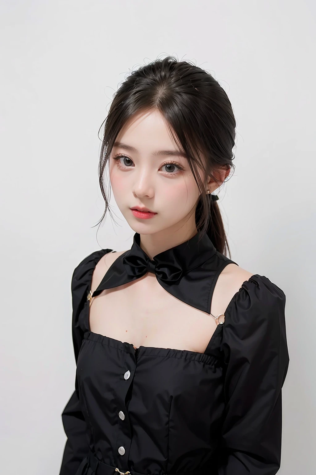1girl, black random formal attire, white background, <lora:Fond_BNK48-02:1>