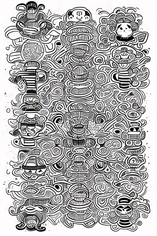 Line pattern, line thick, bobble, various animals, abstract painting style,biglion,