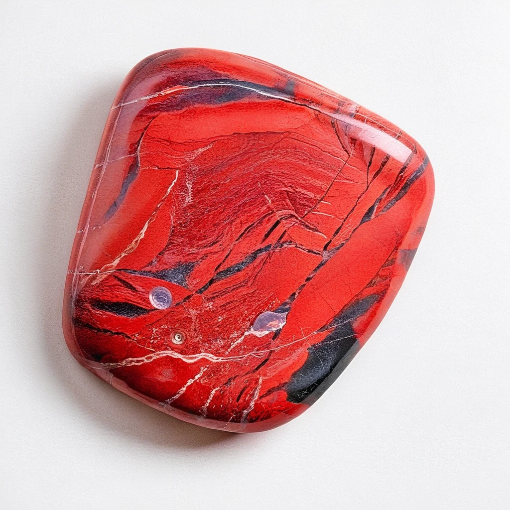 <lora:Jasper:1.2> Jasper, Red, Black, Veins, Stone, Stepping Stone, Detailed, Isolated, Single,  White Background, Shiny, Texture, Smooth, Polished