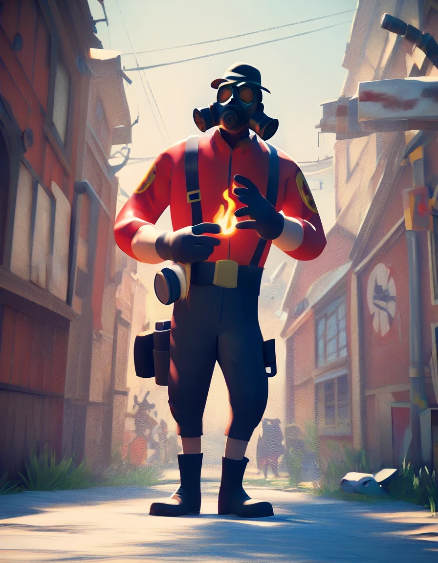 (RTX_pt,RTX_flat:1.2), score_9,score_8_up,score_7_up, 1boy, (team_fortress_2:1.1), pyro_\(team_fortress_2\), gas_mask, bodysuit, flames, pyro, solo,blender, 3d <lora:DI_RTX_on_pony_diffusion_v6:1>