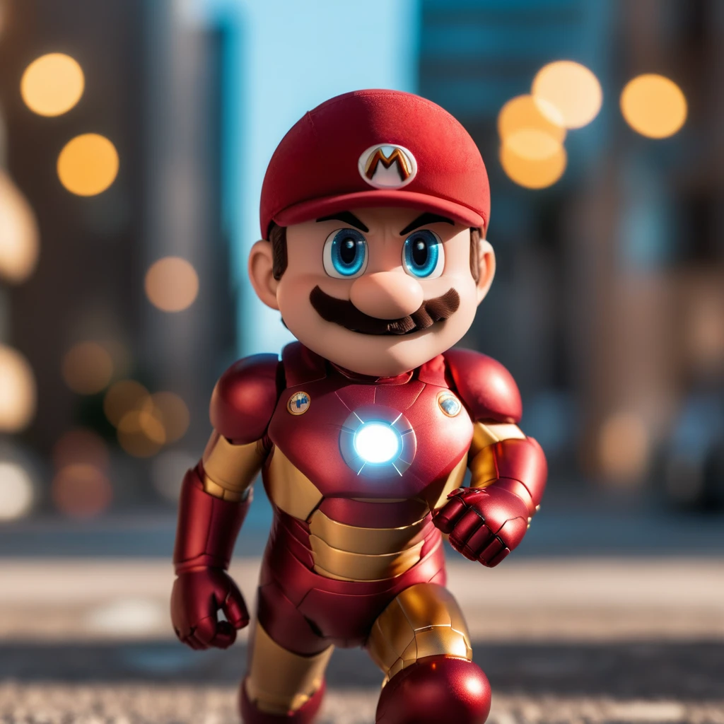 cinematic photo mario dressed as ironman . 35mm photograph, film, bokeh, professional, 4k, highly detailed <lora:Mario1024-000200:0.8>