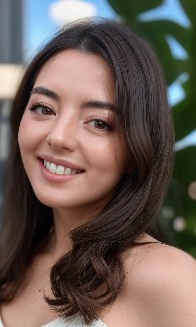 janedox2024, 1 girl, uhd, 8k, best quality, masterpiece, skin pores, detailed skin, cinematic lighting, depth of field, photorealistic, raw image, smile, brown eyes, 5 fingers, depth of field, standing, closeup, focus on eyes, detailed eyes