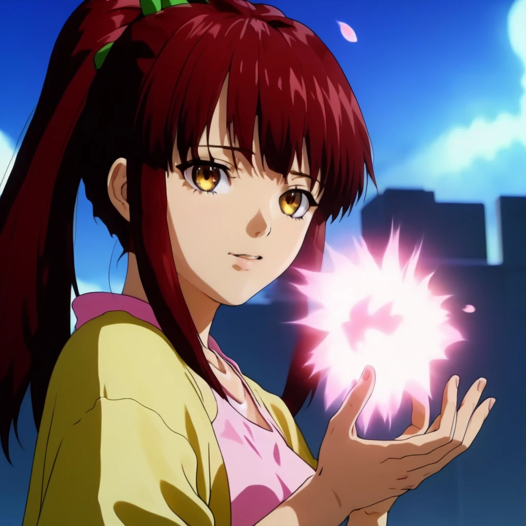 Ultra-realistic extremely detailed 8k masterpiece of a sexy woman using shooting ki blast from the palm of her hands, ki blast, extremely detailed eyes and facial features, dramatic epic lighting, awesome composition<lora:ki blast:0.9>   <lora:sakura wars anime style:0.7> sakura wars anime style