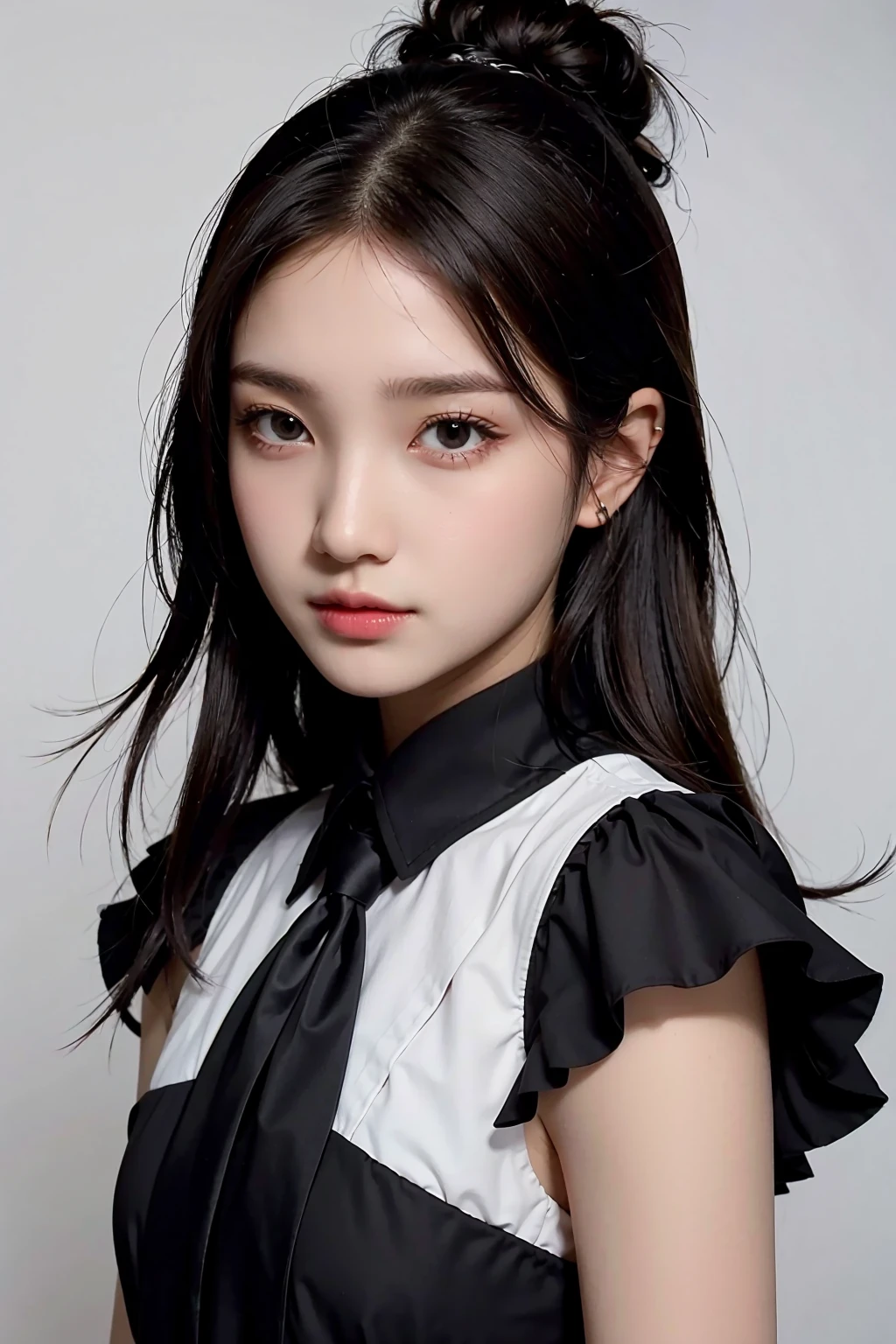 1girl, black random formal attire, white background, <lora:Deenee_exBNK48-02:1>