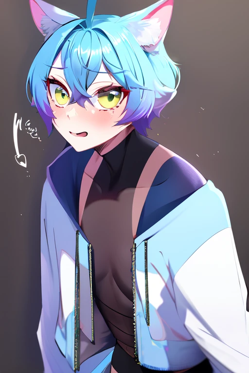1 boy with blue hair and cat ears, <lora:Linechu4_bf16_768_constant:1>, flat chest