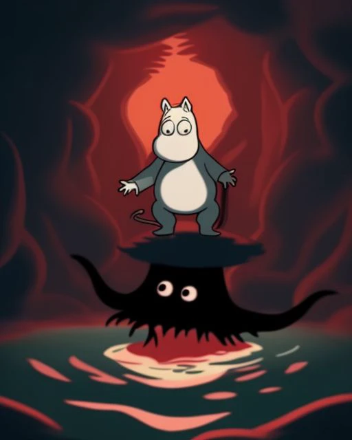 A demonic Moomin rising up from the depths of hell <lora:SD15-Moomin-LoRA:0.8>