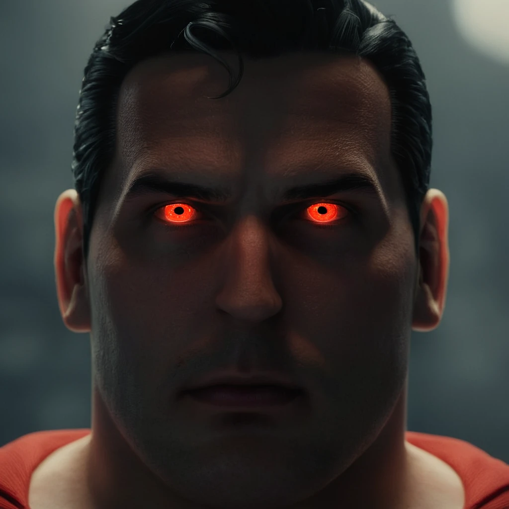cinematic film still of <lora:Superman v3:1>
closeup, Kal-El, Kryptonian, Man of Steel, Superman a man with red eyes, solo,looking at viewer,black hair,red eyes,1boy,closed mouth,male focus,glowing,scar,portrait,glowing eyes,realistic, shallow depth of field, vignette, highly detailed, high budget, bokeh, cinemascope, moody, epic, gorgeous, film grain, grainy