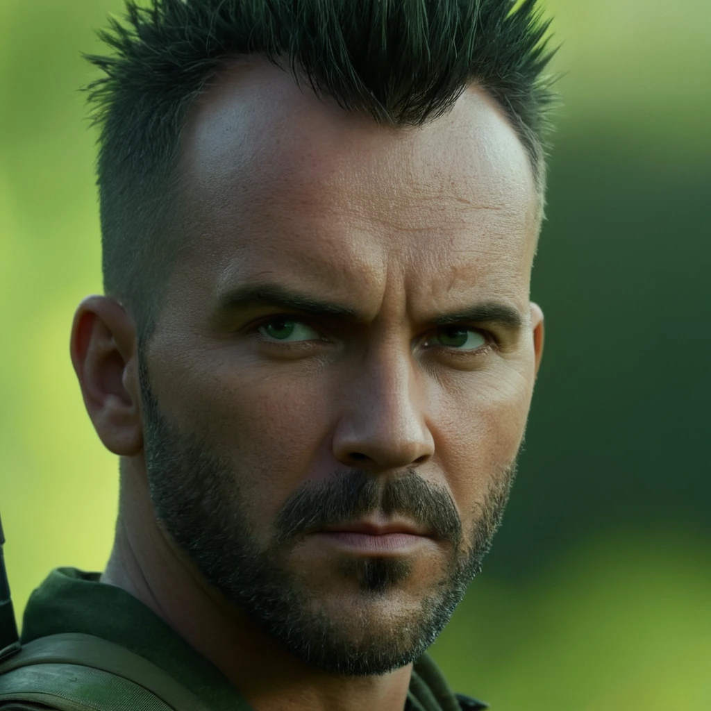 UHD, 4k, ultra detailed, cinematic, a photograph of <lora:Modern Warfare style:0.55>
closeup,Johnny Soap MacTavish a man with a mohawk and a green background staring at camera,modern warfare style,solo,looking at viewer,1boy,closed mouth,male focus,portrait,realistic, epic, beautiful lighting, inpsiring