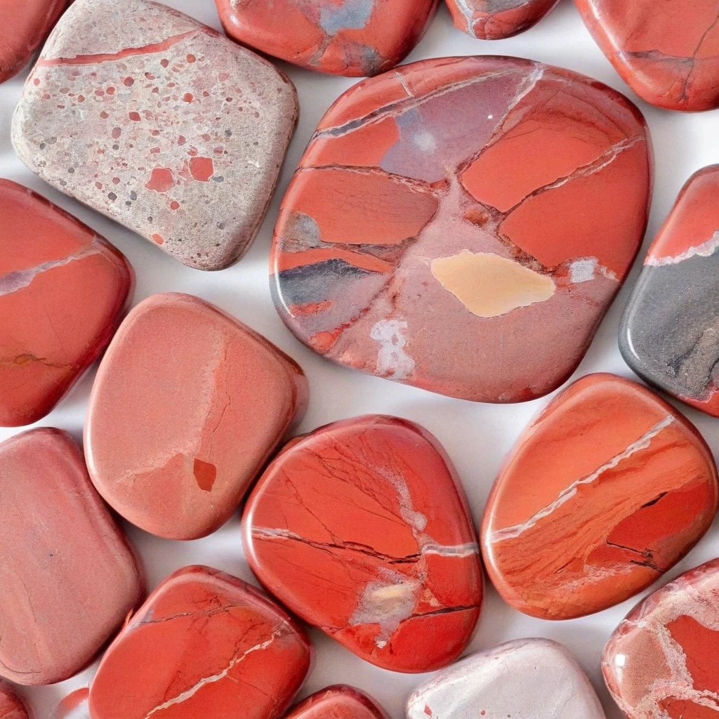 <lora:Jasper:1.0> Jasper, Red, Veins, Rock, Stepping Stone, Detailed, Isolated, White Background, Shiny, Mixed, Colorful, irregular