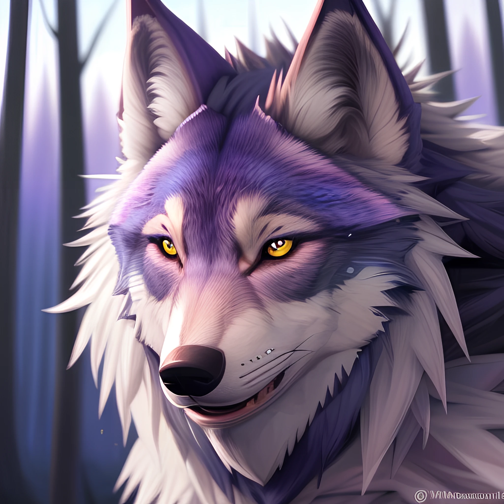 Imagine yourself in the skin of a furry character representing a fusion between a wolf and a human. Describe the human and lupine traits of your face harmoniously, emphasizing piercing eyes, pointed ears, and a subtle touch of fur around the cheeks. Make sure to capture the essence of both wild and human aspects of your character.