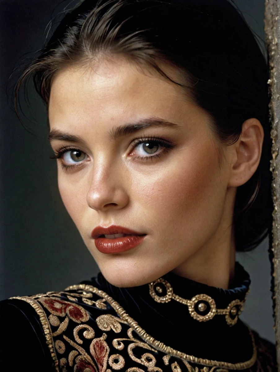 1girl, Italian,
wearing velvet tunic, intricate detail, dark studio, high fashion photography by Herb Ritts, upper body,
<lora:PhotoDetailXL:2><lora:LCMTurboMix_DPM_SDE_Karras:1.0>