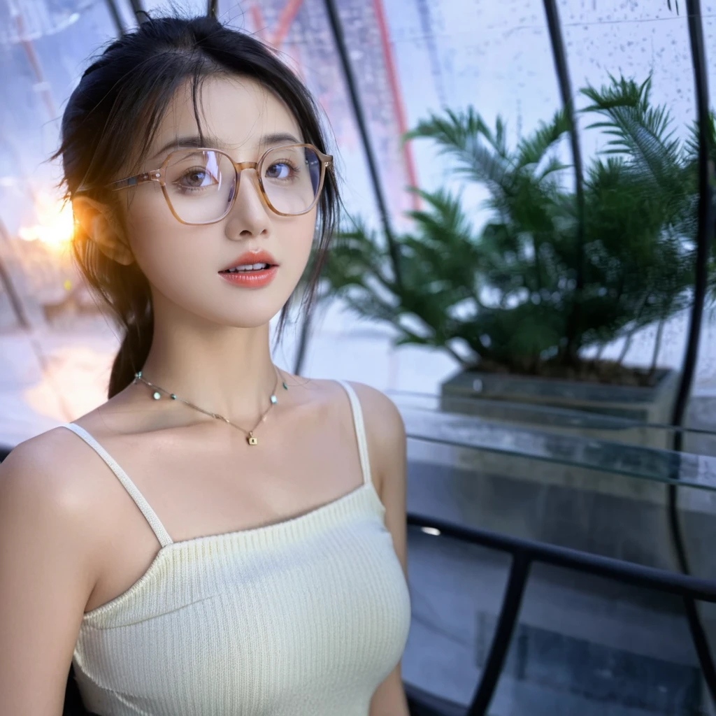 cinematic photo <lora:XHS_V1.0-000010:1.2>,a girl,asian girl,(Internet celebrity:1.2),upper_body,bust,wearing fashionable clothes,wearing glasses, . 35mm photograph, film, bokeh, professional, 4k, highly detailed