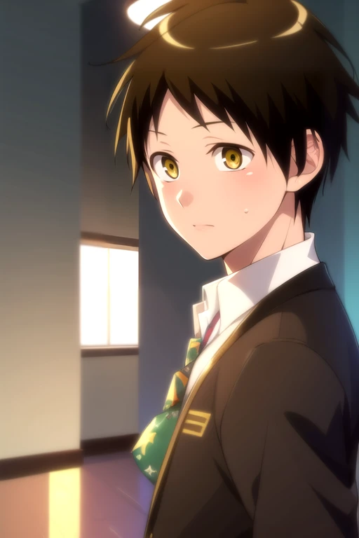 photorealistic, (4k), depth of field, (Masterpiece), (realistic skin texture), extremely detailed, intricate, hyper detailed, high resolution, professional photography, , depth of field, sharp detail, best quality, , 1boy, solo, male focus, <lora:asahi_kuromine:0.82>, asahi_kuromine, brown hair, yellow eyes, , pea coat, pork pie hat, science fiction time travel,
