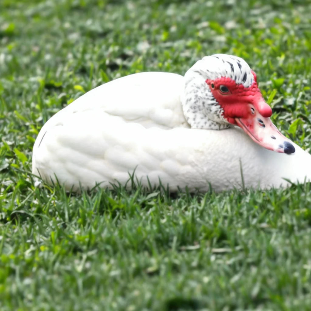 <lora:Muscovy_duck_v1:0.7>, Muscovy duck, from side, on grass,