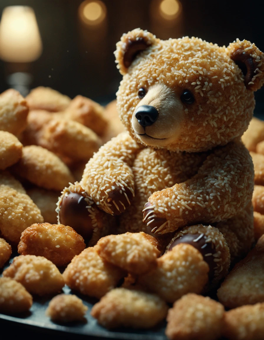 cinematic film still cinematic still a bear made of breaded food . emotional, harmonious, vignette, highly detailed, high budget, bokeh, cinemascope, moody, epic, gorgeous, film grain, grainy", "a bear made of breaded food, intricate, artstation, moebius, bao pham, donato giancola, larry elmore, masterpiece, trending on artstation, featured on pixiv, cinematic composition, beautiful lighting, sharp, details, hyper - detailed, hdr, 4 k, 8
<lora:Breaded_Food_XL-000009:1>, , <lora:FILM_PHOTOGRAPHY_STYLE:0.25> . shallow depth of field, vignette, highly detailed, high budget, bokeh, cinemascope, moody, epic, gorgeous, film grain, grainy