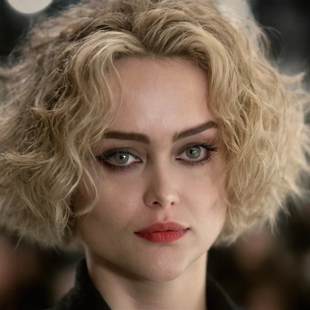 cinematic film still of <lora:Catwoman 1992:1>
Selina Kyle a short messy hair blonde creepy teary face woman in tim burton style,1girl,solo,looking at viewer,short hair,blonde hair,teeth,blurry,lips,blurry background,portrait,realistic, shallow depth of field, vignette, highly detailed, high budget, bokeh, cinemascope, moody, epic, gorgeous, film grain, grainy