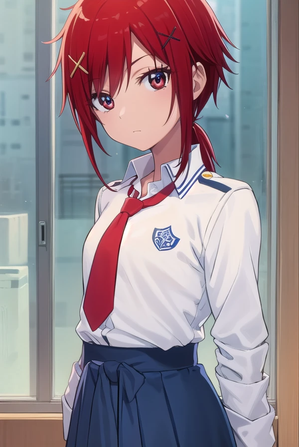 akanehino, <lora:akane hino s1-lora-nochekaiser:1>,
akane hino, short hair, hair ornament, (red eyes:1.3), ponytail, red hair, hair clip, x hair ornament,
BREAK skirt, school uniform, necktie, sweater, sleeves rolled up, clothes around waist, sweater around waist, nanairogaoka middle school uniform,
BREAK indoors, classroom, school,
BREAK looking at viewer, (cowboy shot:1.5),
BREAK <lyco:GoodHands-beta2:1>, (masterpiece:1.2), best quality, high resolution, unity 8k wallpaper, (illustration:0.8), (beautiful detailed eyes:1.6), extremely detailed face, perfect lighting, extremely detailed CG, (perfect hands, perfect anatomy),