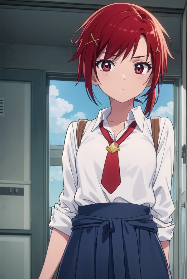 akanehino, <lora:akane hino s1-lora-nochekaiser:1>,
akane hino, short hair, hair ornament, (red eyes:1.3), ponytail, red hair, hair clip, x hair ornament,
BREAK skirt, school uniform, necktie, sweater, sleeves rolled up, clothes around waist, sweater around waist, nanairogaoka middle school uniform,
BREAK indoors, classroom, school,
BREAK looking at viewer, (cowboy shot:1.5),
BREAK <lyco:GoodHands-beta2:1>, (masterpiece:1.2), best quality, high resolution, unity 8k wallpaper, (illustration:0.8), (beautiful detailed eyes:1.6), extremely detailed face, perfect lighting, extremely detailed CG, (perfect hands, perfect anatomy),