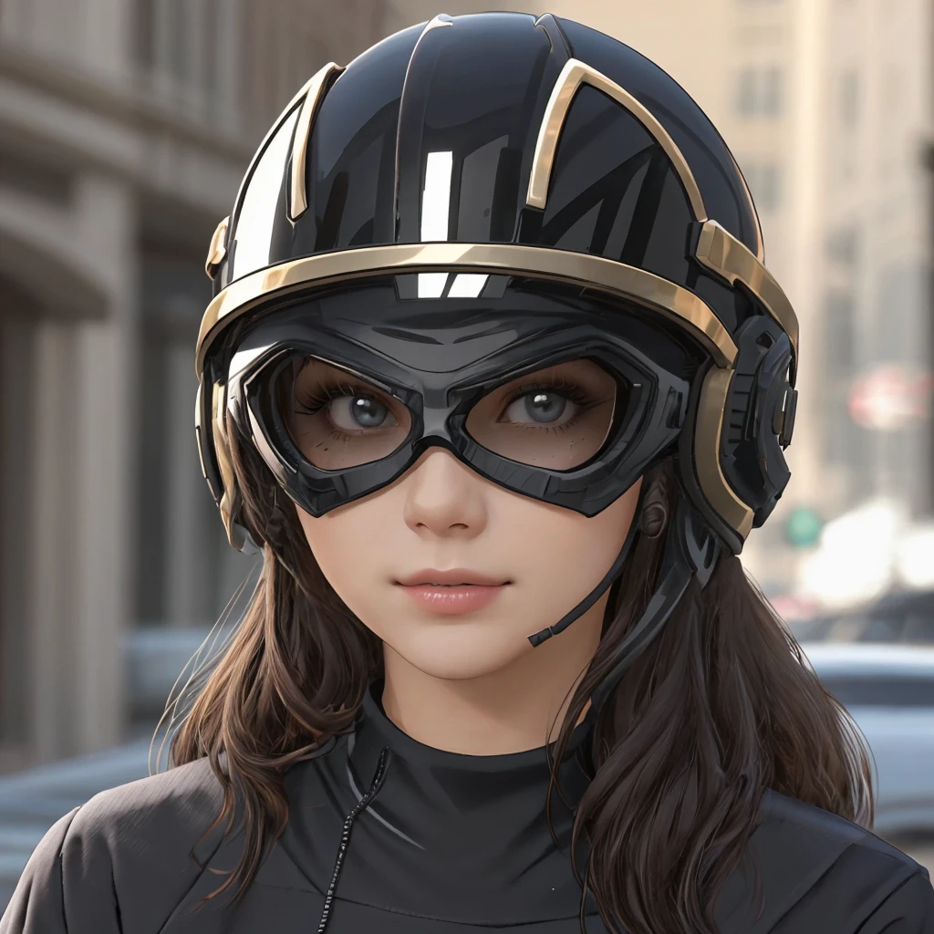 a woman wearing a superhero mask <lora:Superhero_mask:.7>,  cute, cool, helmet, googles