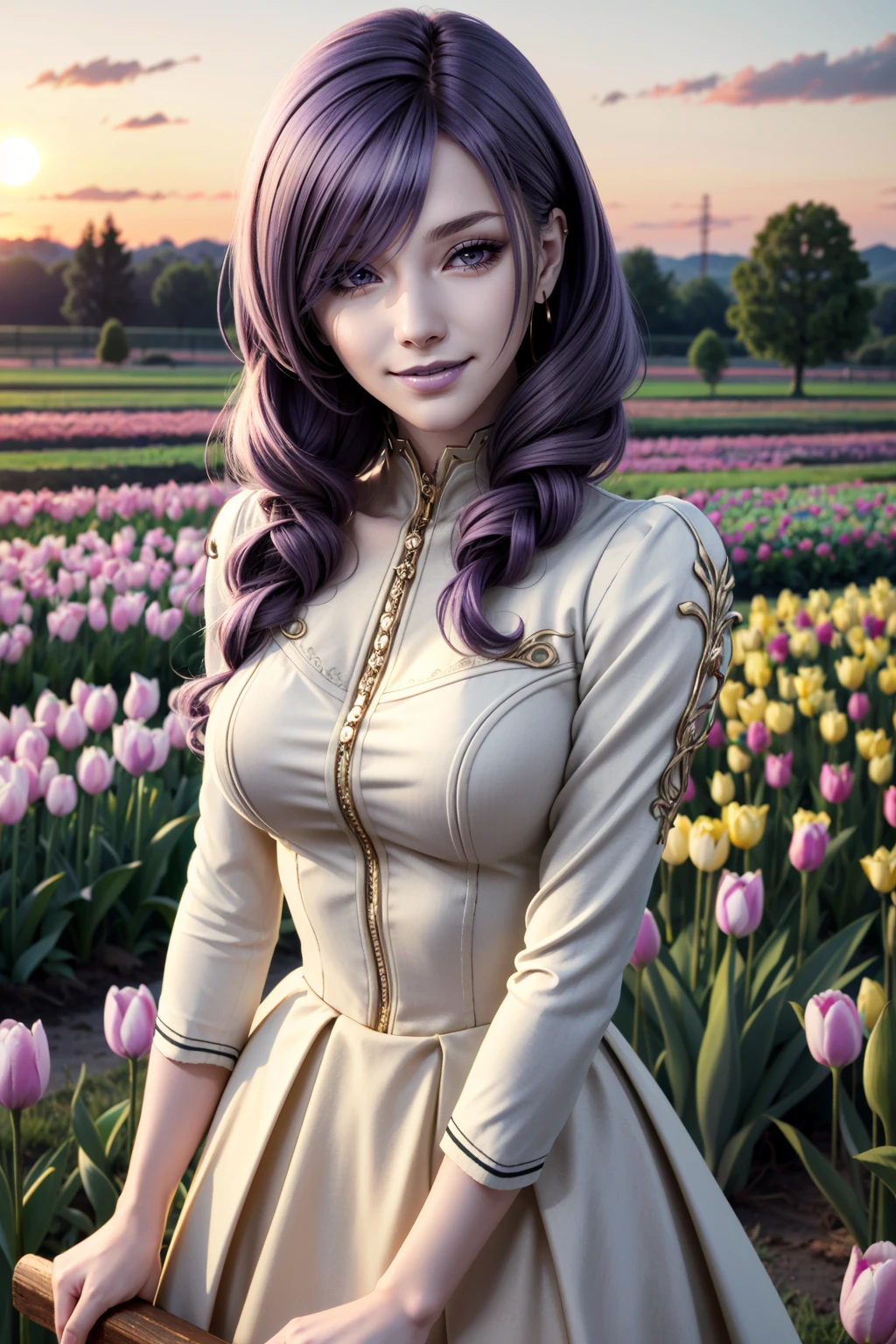 ((ultra detailed, masterpiece, absurdres))
<lora:HGDaniella:0.9>
HGDaniella, 1girl, twin drills, purple hair, in a field of tulips, golden hour, elegant dress, smiling
