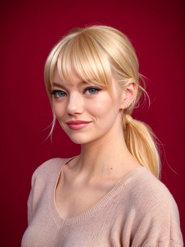 emst,blonde ponytail with bangs,close-up,(city street background:1.2),sweater,bokeh,masterpiece,soft lighting,night,neon lights,dreamy