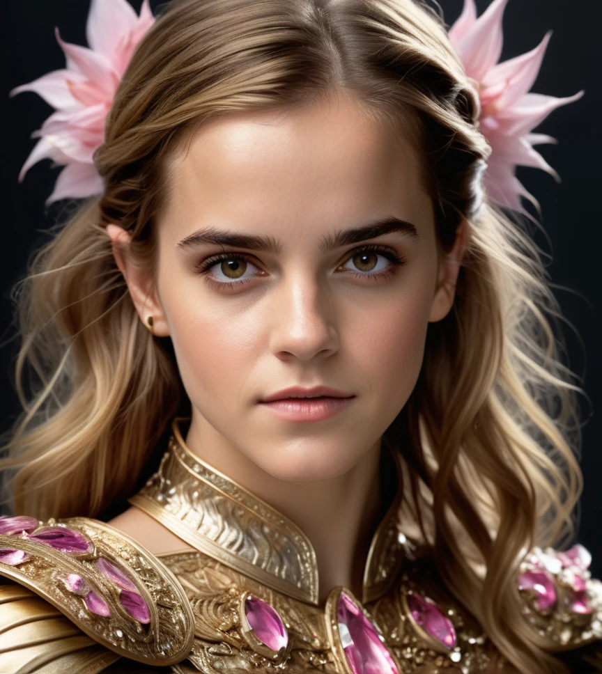 photo of emma watson, 1980s, beauty face, armor gold, hair pink, ((realism)), extremely high quality RAW photograph, ultra detailed photograph, sharp focus, high resolution, (detailed skin:1,3),high quality, film grain, Fujifilm XT3,Highly Detailed, movie, (Cinematic Photo:1.3) of (Realistic:1.3),(Disgusting:1.3) Photorealism, (Magical Photo:1.3) of (Realistic:1.3), Crystal Core, Bejeweled, ethereal, hyper detailed fantasy character, Dreamlike, Ethereal Fantasy, Realistic, Fiction, Full-HD, HD, 8K, Soft Lighting, Beautiful Lighting,Highly Detailed,Highly Detailed,(Photorealism:1.3)