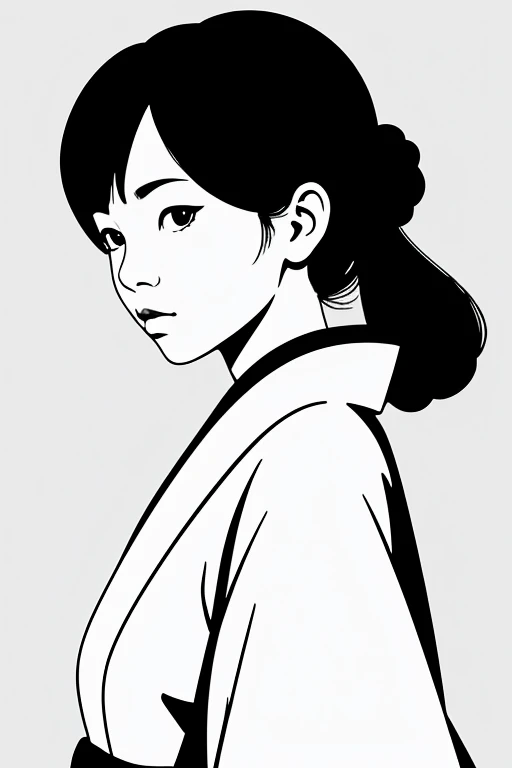 line art drawing 1girl, kimono, upper body, from side, eyes on viewer, colorless, lineart, black and white, 2d, anime, (simple background,pure white background), . professional, sleek, modern, minimalist, graphic, line art, vector graphics, <lora:linelogo:0.8>, <lora:lcm_1.5:1>