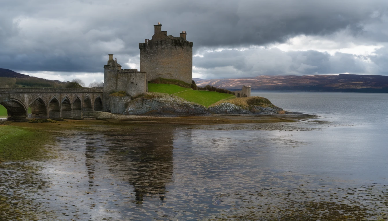 Scottish Castles Photography,outdoors,scenery,no humans,tree,cloud,sky,grass,landscape,ocean,day,horizon,nature,mountain,<lora:Scottish Castles Photography:0.9>,, masterpiece, best quality,