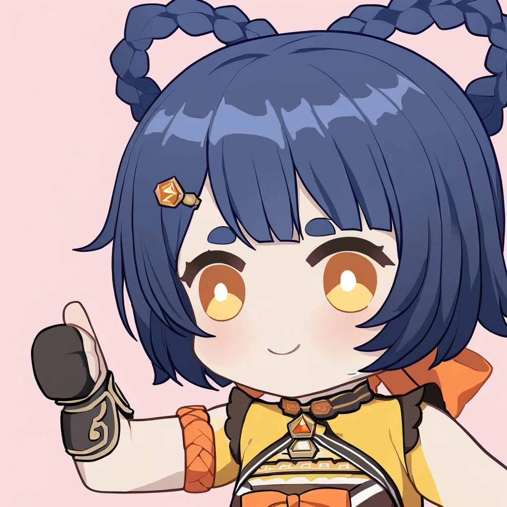 <lora:xl_aprob_(meme) :1>,smile,chibi,bright pupils,thumbs up,blush,xiangling \(genshin impact\),, masterpiece, best quality,
