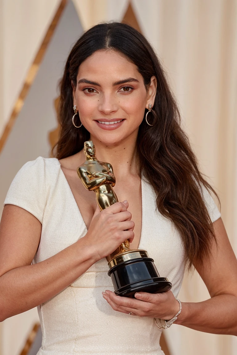 penelope cruz,  ((seios grandes)), an iconic figure in the film industry, radiates elegance and grace as she receives the coveted Oscar award. His eyes shine with excitement as he holds the golden figurine., maximum symbol of recognition in the seventh art. Vestida em um deslumbrante traje de alta costura, ((transparente, grandes fendas, V-neckline to the navel)),  she embodies the sophistication and talent that have made her an internationally renowned star. This image immortalizes the moment Dakota Johnson is celebrated for her exceptional contribution to the world of cinema." On the Oscar stage”
