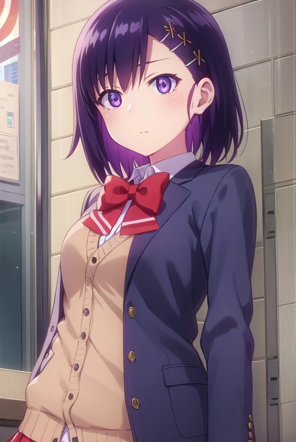 vignettetsukinoseapril, <lora:vignette tsukinose april s1-lora-nochekaiser:1>,
vignette tsukinose april, short hair, hair ornament, (purple eyes:1.1), purple hair, hairclip, x hair ornament, topknot,
BREAK skirt, shirt, bow, school uniform, pleated skirt, bowtie, red bow, plaid, red skirt, plaid skirt, cardigan, brown cardigan,
BREAK indoors, classroom,
BREAK looking at viewer, (cowboy shot:1.5),
BREAK <lyco:GoodHands-beta2:1>, (masterpiece:1.2), best quality, high resolution, unity 8k wallpaper, (illustration:0.8), (beautiful detailed eyes:1.6), extremely detailed face, perfect lighting, extremely detailed CG, (perfect hands, perfect anatomy),