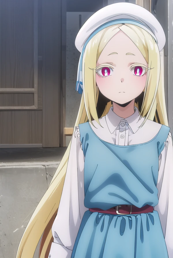 morinokorisu, <lora:morino korisu-alpha-lora-nochekaiser:1>,
morino korisu, long hair, blonde hair, (red eyes:1.3), very long hair, (bright pupils:1.5),
BREAK shirt, long sleeves, hat, dress, white shirt, pantyhose, shoes, blue dress, beret, white headwear, red footwear, mary janes,
BREAK outdoors, city,
BREAK looking at viewer, (cowboy shot:1.5),
BREAK <lyco:GoodHands-beta2:1>, (masterpiece:1.2), best quality, high resolution, unity 8k wallpaper, (illustration:0.8), (beautiful detailed eyes:1.6), extremely detailed face, perfect lighting, extremely detailed CG, (perfect hands, perfect anatomy),
