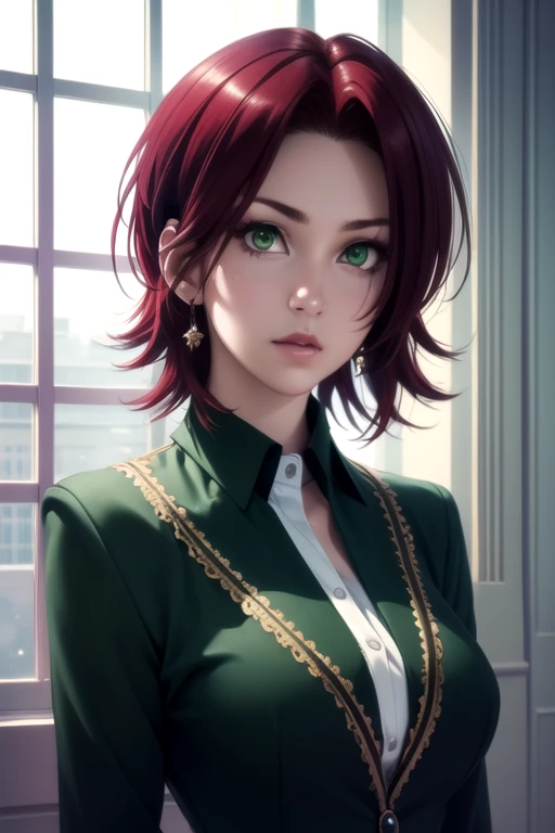 photorealistic, (4k), depth of field, (Masterpiece), (realistic skin texture), extremely detailed, intricate, hyper detailed, high resolution, professional photography, , depth of field, sharp detail, best quality, looking at viewer, 1girl, solo, <lora:akari_koumoto:0.86>, akari_koumoto, red hair, green eyes, short hair, , , 4k resolution