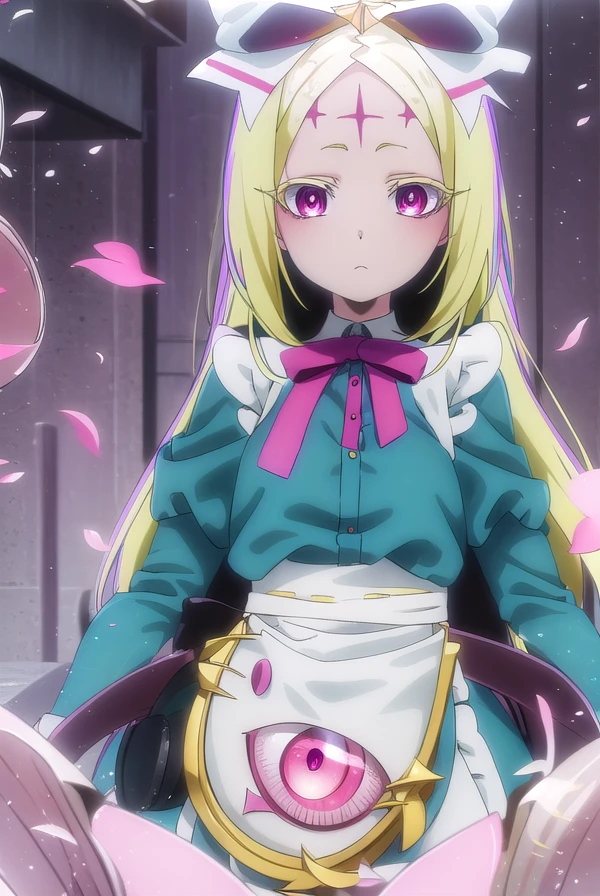 morinokorisu, <lora:morino korisu-magical girl-alpha-lora-nochekaiser:1>,
nero alice, long hair, blonde hair, (red eyes:1.3), bow, hair bow, (pink eyes:1.3), facial mark, forehead mark,
BREAK long sleeves, dress, ribbon, apron, white apron, puffy sleeves,
BREAK outdoors, city,
BREAK looking at viewer, (cowboy shot:1.5),
BREAK <lyco:GoodHands-beta2:1>, (masterpiece:1.2), best quality, high resolution, unity 8k wallpaper, (illustration:0.8), (beautiful detailed eyes:1.6), extremely detailed face, perfect lighting, extremely detailed CG, (perfect hands, perfect anatomy),
