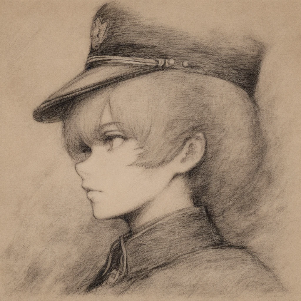masterpiece,best quality,portrait of tanya degurechaff wearing a military hat,full color, chalk,rough sketch,<lora:ChalkSketchXL:1>