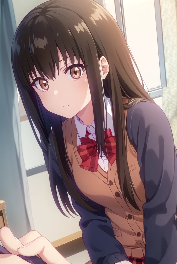 dropoutmachiko, <lora:dropout machiko s1-lora-nochekaiser:1>,
machiko, long hair, black hair, (brown eyes:1.5),
BREAK skirt, shirt, bow, school uniform, white shirt, pleated skirt, shoes, socks, bowtie, red bow, plaid, kneehighs, red skirt, plaid skirt, cardigan, black socks,
BREAK indoors, classroom,
BREAK looking at viewer, (cowboy shot:1.5),
BREAK <lyco:GoodHands-beta2:1>, (masterpiece:1.2), best quality, high resolution, unity 8k wallpaper, (illustration:0.8), (beautiful detailed eyes:1.6), extremely detailed face, perfect lighting, extremely detailed CG, (perfect hands, perfect anatomy),