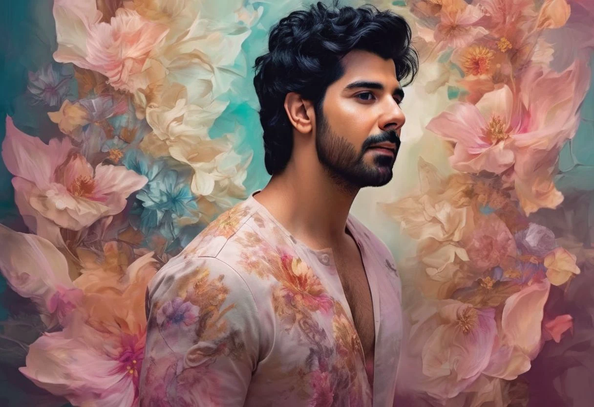 Fantasy art. Fantasy background. Fantasy character. Digital painting by Dreamer,
sacha dhawan a man <lora:pavail-gulati_Sacha-Dhawan:1> encapsulating beauty in an abstract sense,
floral motifs soft color tones, intriguing play of light and shadow breathtaking surreal masterpiece