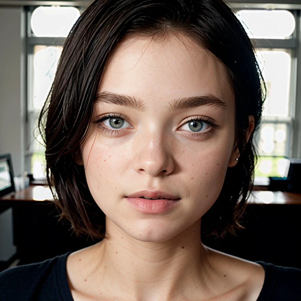 EsmeCM2chz, close-up, RAW photo, professional headshot, 1girl, focus face, salon-styled hair, short hair, expertly applied cosmetics, looking at camera, (hd, dslr, Fujifilm XT3), color graded, simple background, high-quality studio lighting, (((Ultra-HD-details, Ultra-HD-realistic))), (perfect eyes, masterpiece, best quality:1.5),