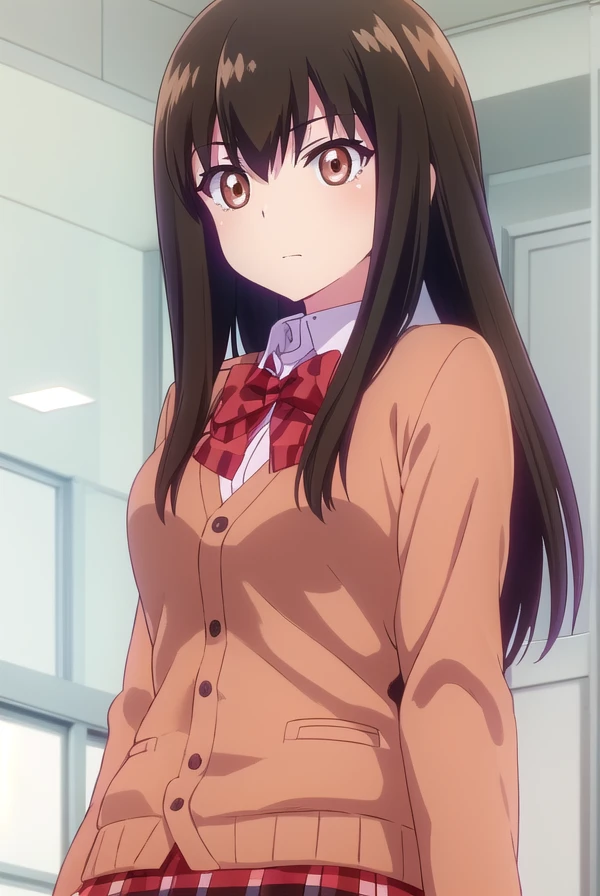 dropoutmachiko, <lora:dropout machiko s1-lora-nochekaiser:1>,
machiko, long hair, black hair, (brown eyes:1.5),
BREAK skirt, shirt, bow, school uniform, white shirt, pleated skirt, shoes, socks, bowtie, red bow, plaid, kneehighs, red skirt, plaid skirt, cardigan, black socks,
BREAK indoors, classroom,
BREAK looking at viewer, (cowboy shot:1.5),
BREAK <lyco:GoodHands-beta2:1>, (masterpiece:1.2), best quality, high resolution, unity 8k wallpaper, (illustration:0.8), (beautiful detailed eyes:1.6), extremely detailed face, perfect lighting, extremely detailed CG, (perfect hands, perfect anatomy),